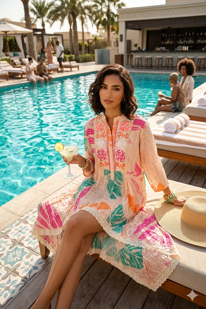 Tropical Muse Embroidered Tunic Dress
