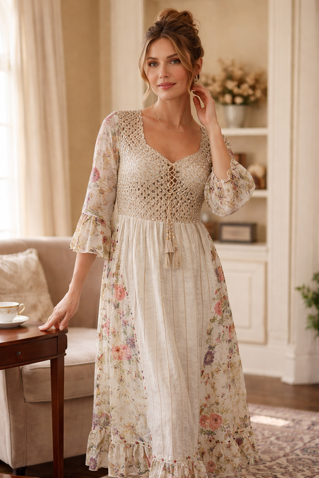Midnight Mirage Embellished Boho Dress