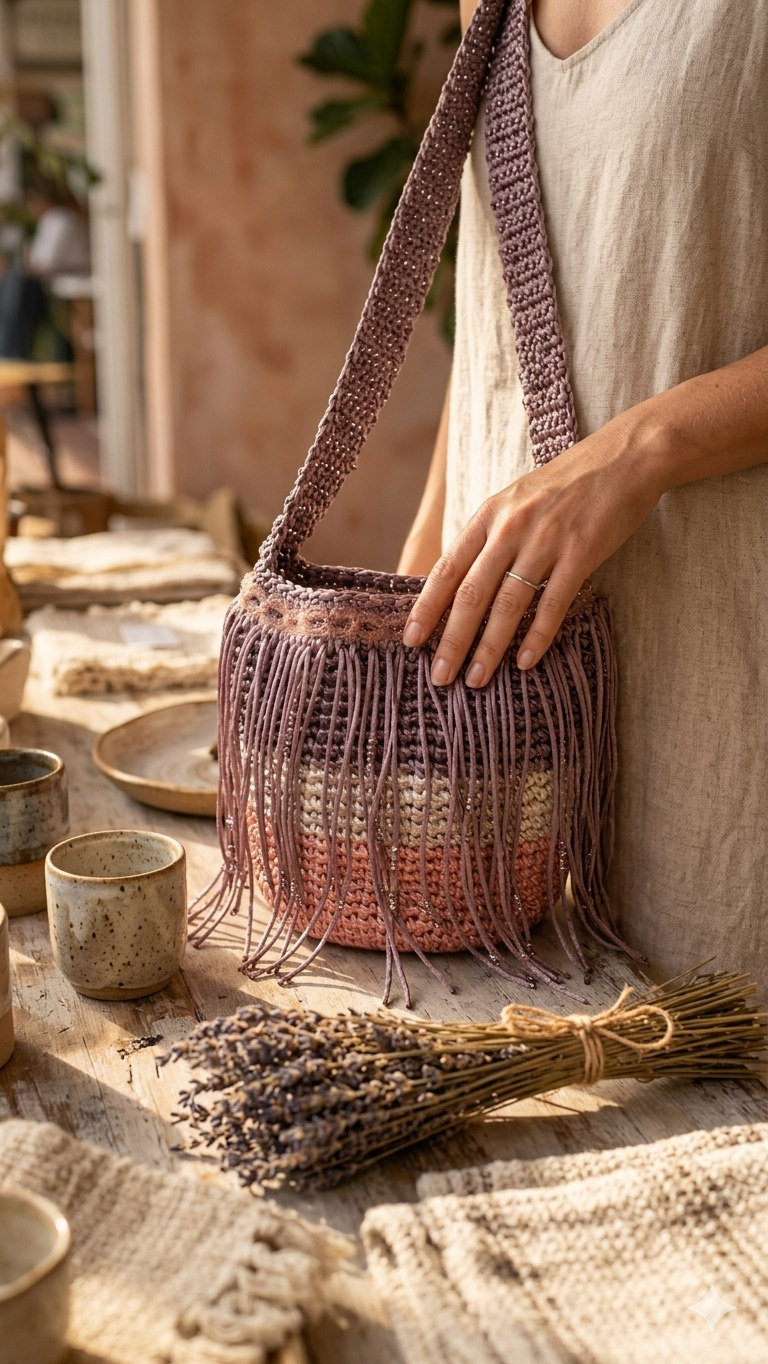 The Lavender Mist Tassel Bucket Bag