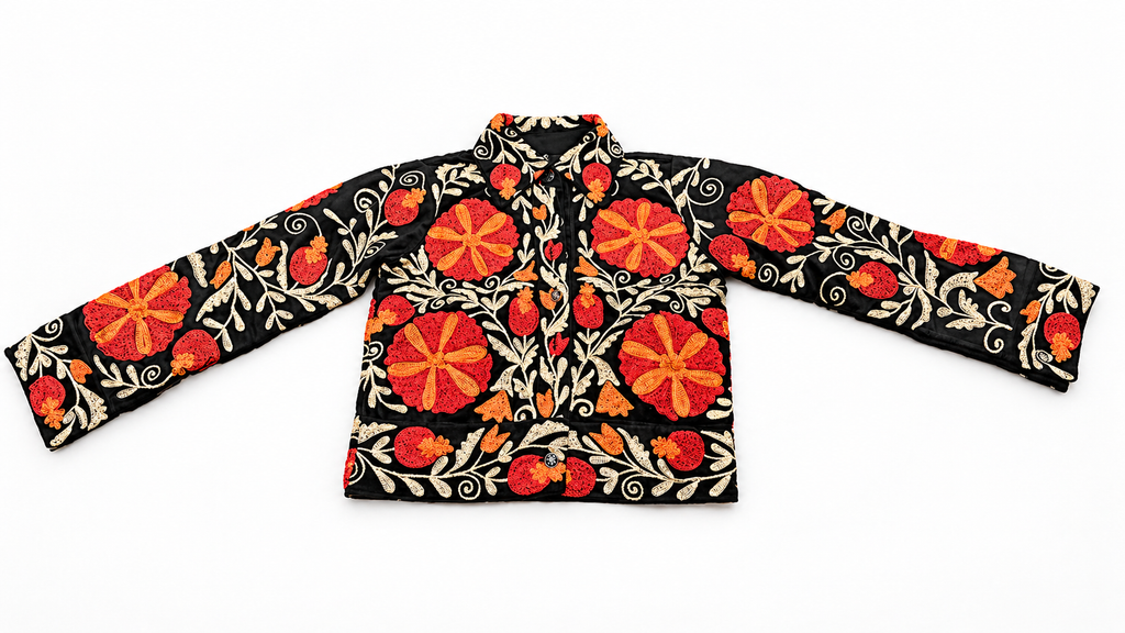 Sunset Bloom Hand-Embroidered Denim Jacket
