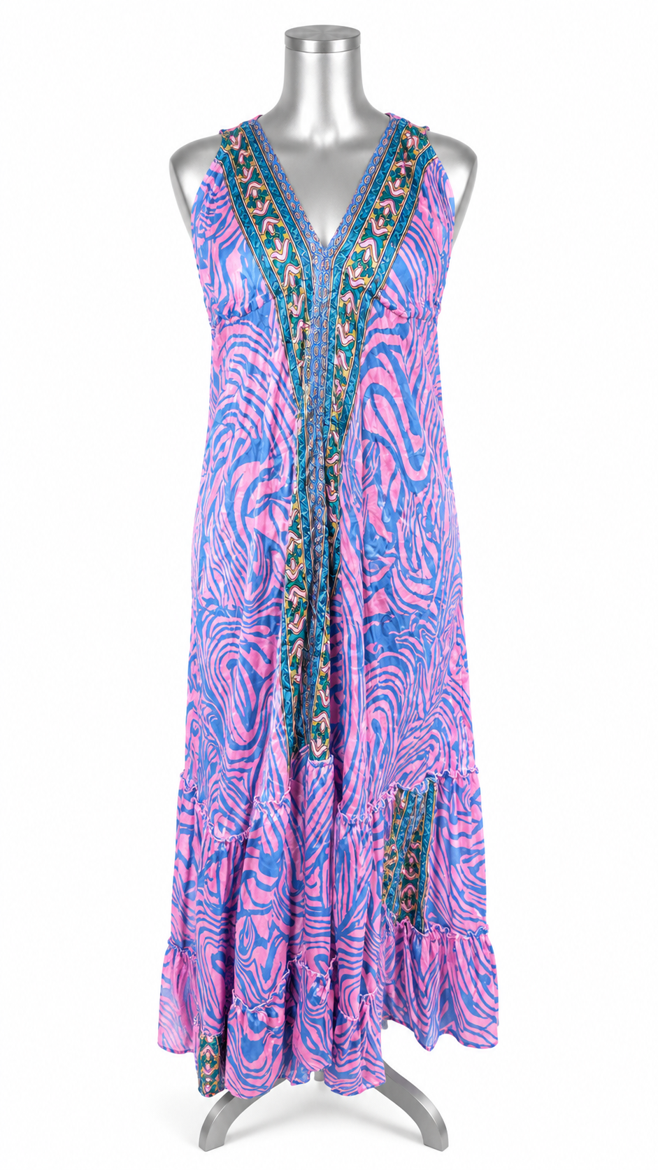 Pink Tides Silk Halter Maxi Dress