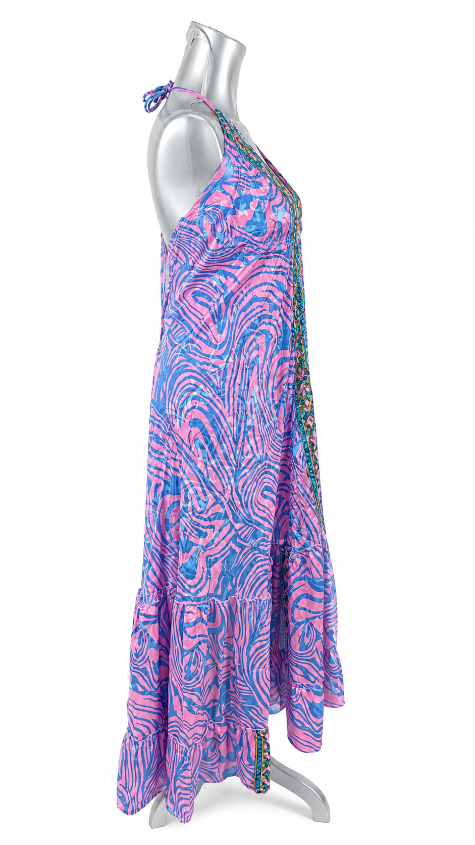 Pink Tides Silk Halter Maxi Dress