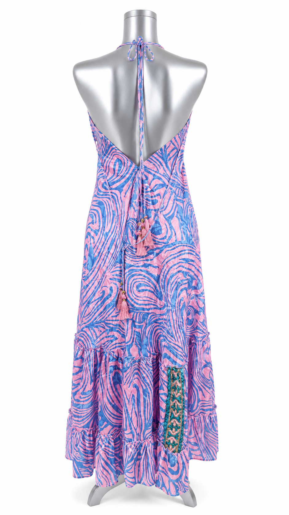 Pink Tides Silk Halter Maxi Dress