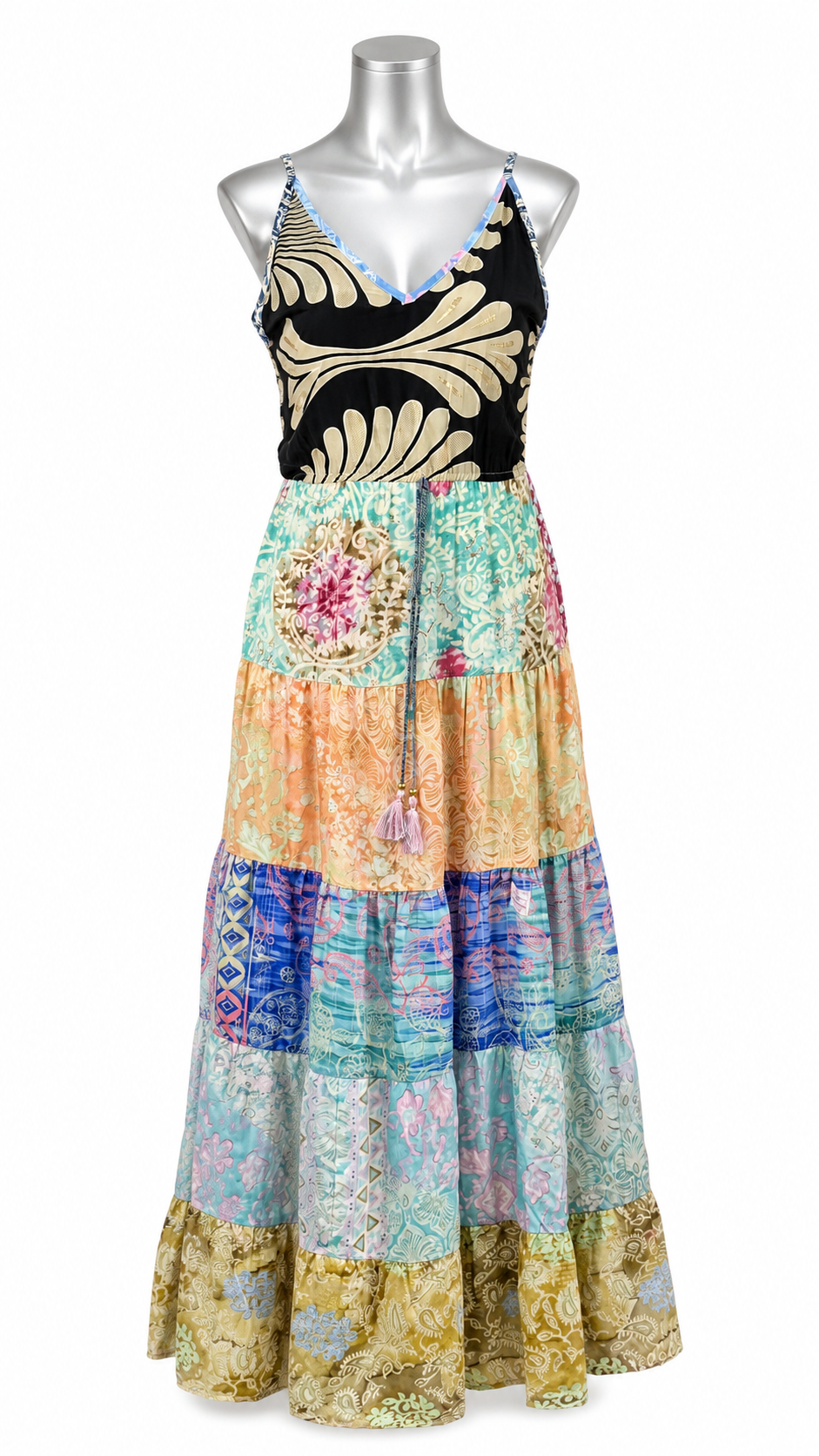 Midnight Mirage Patchwork Silk Dress