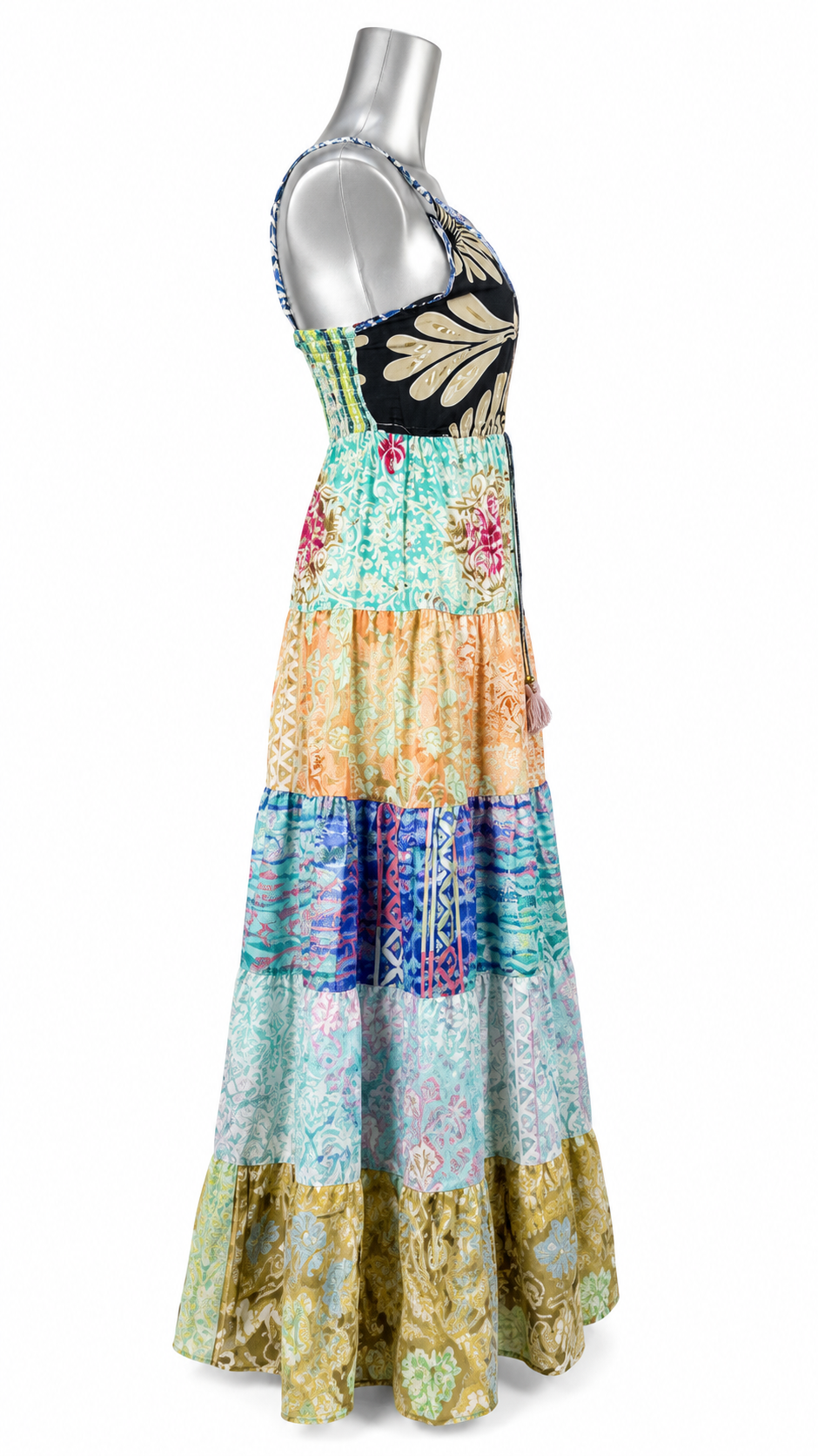 Midnight Mirage Patchwork Silk Dress