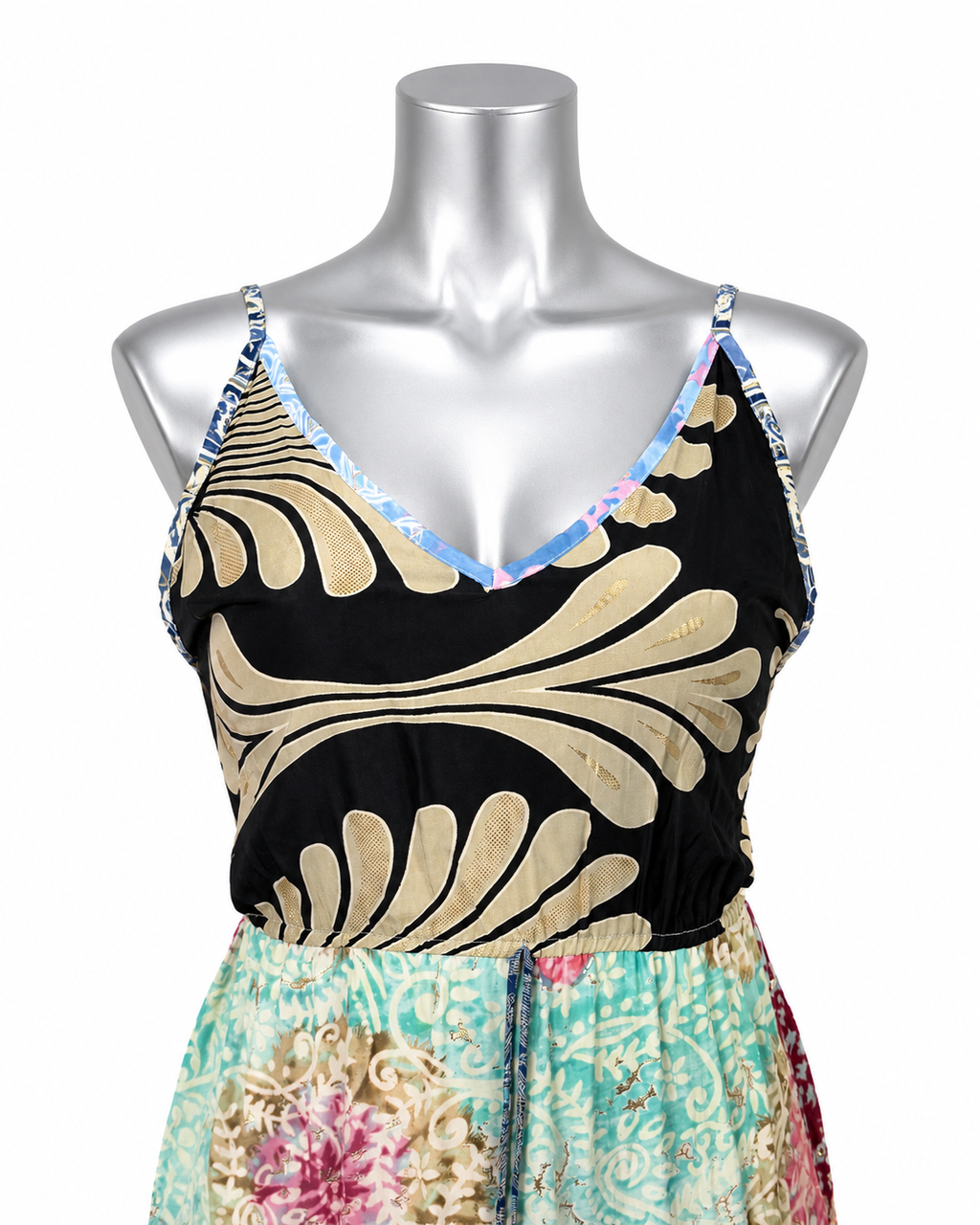 Midnight Mirage Patchwork Silk Dress