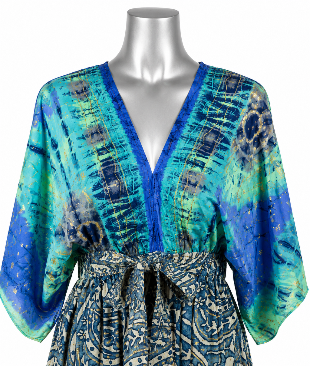Azure Moon Patchwork Maxi Dress