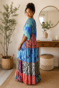 Azure Moon Patchwork Maxi Dress