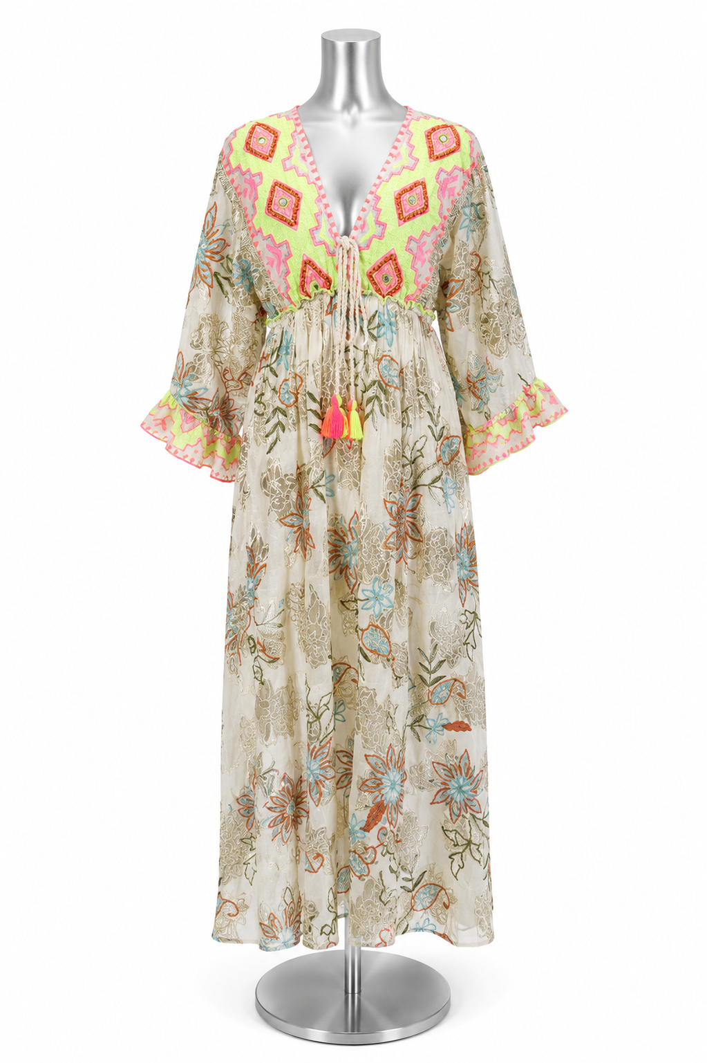 Neon Mirage Embroidered Maxi Dress