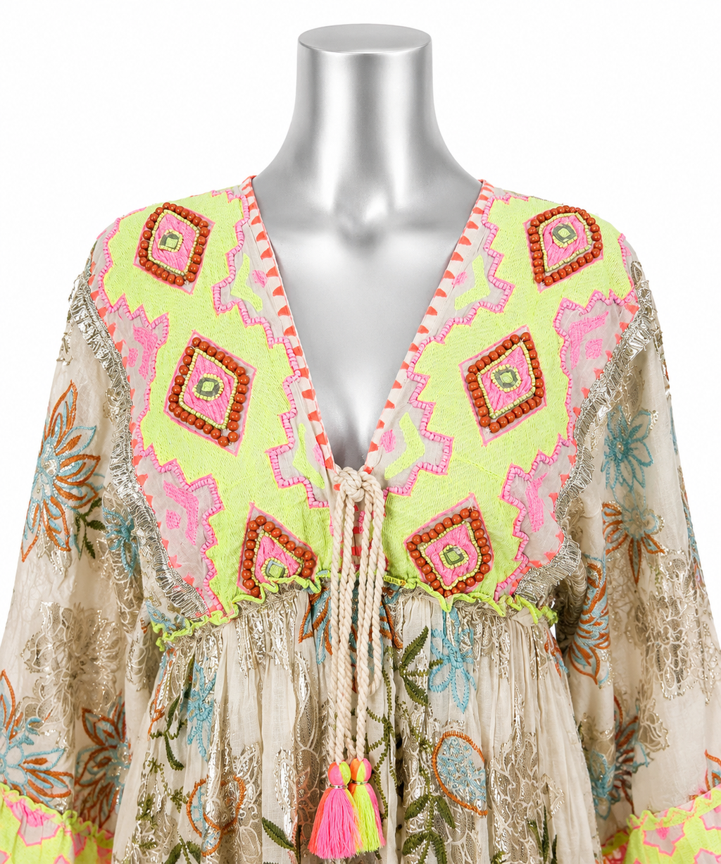 Neon Mirage Embroidered Maxi Dress