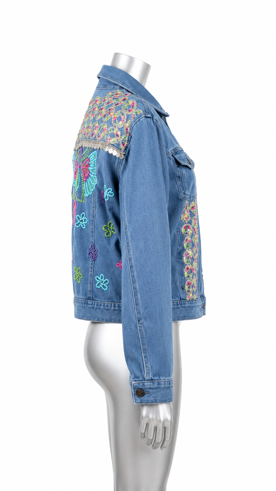 Whimsy Bloom Embellished Denim Jacket
