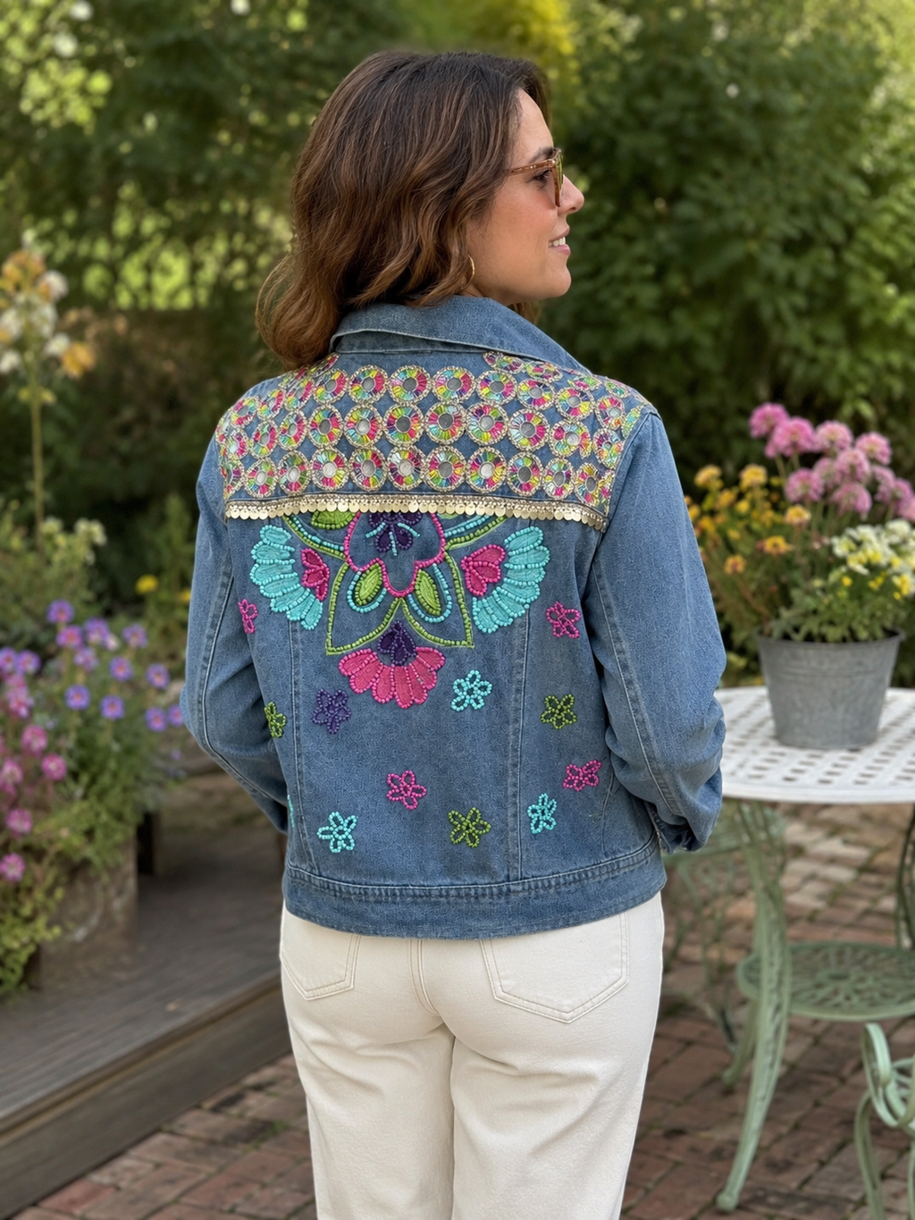 Whimsy Bloom Embellished Denim Jacket
