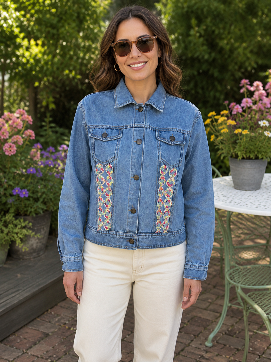 Whimsy Bloom Embellished Denim Jacket