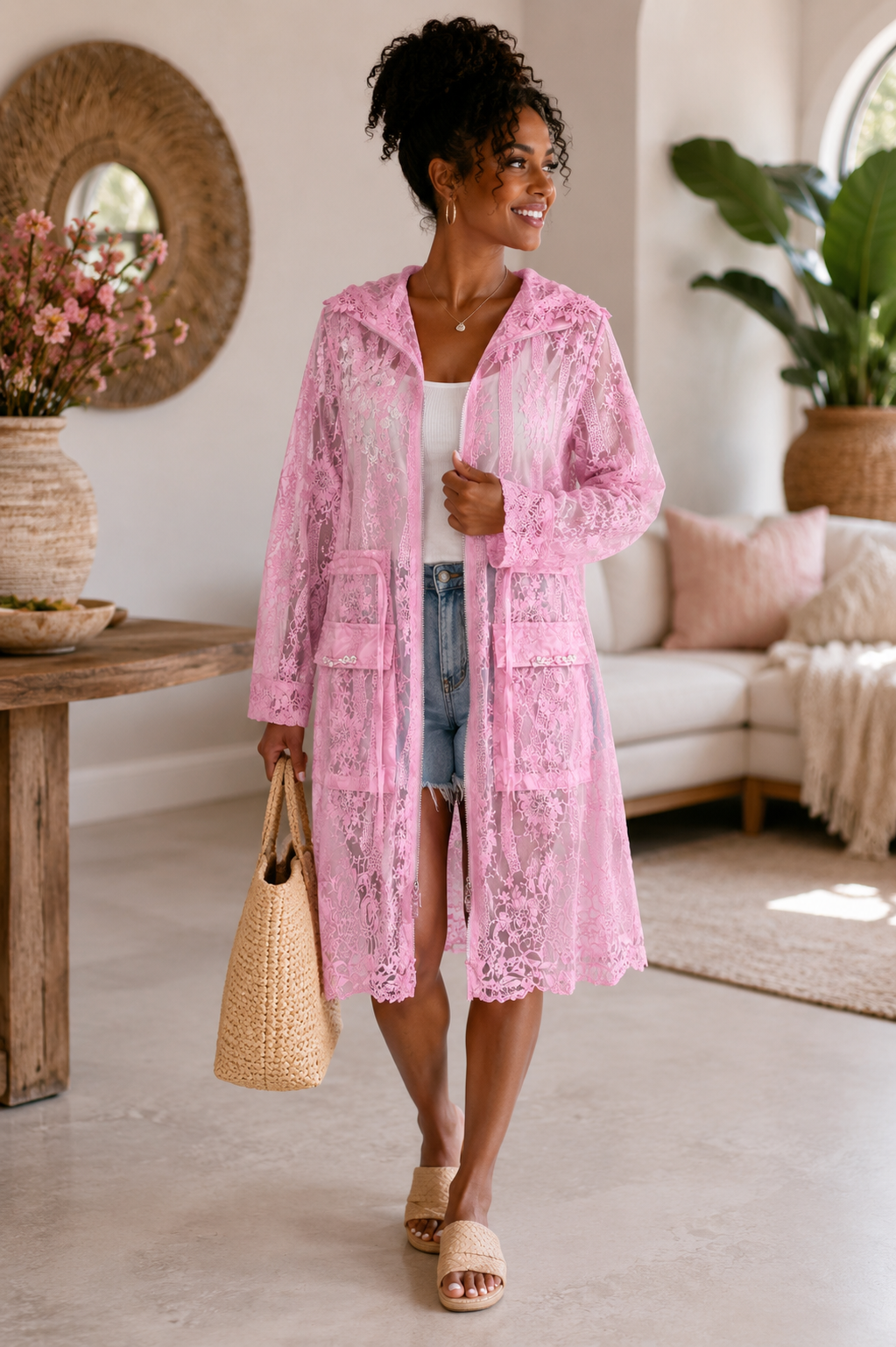 Blush Reverie Lace Duster Jacket