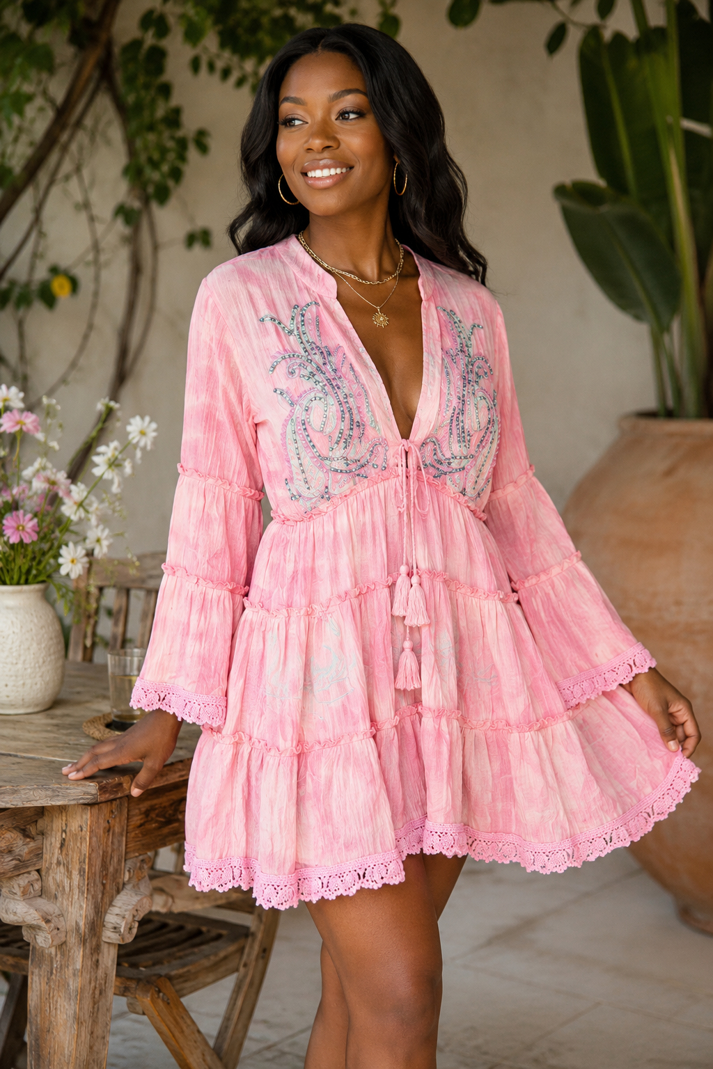Dreamweaver Beaded Peasant Dress