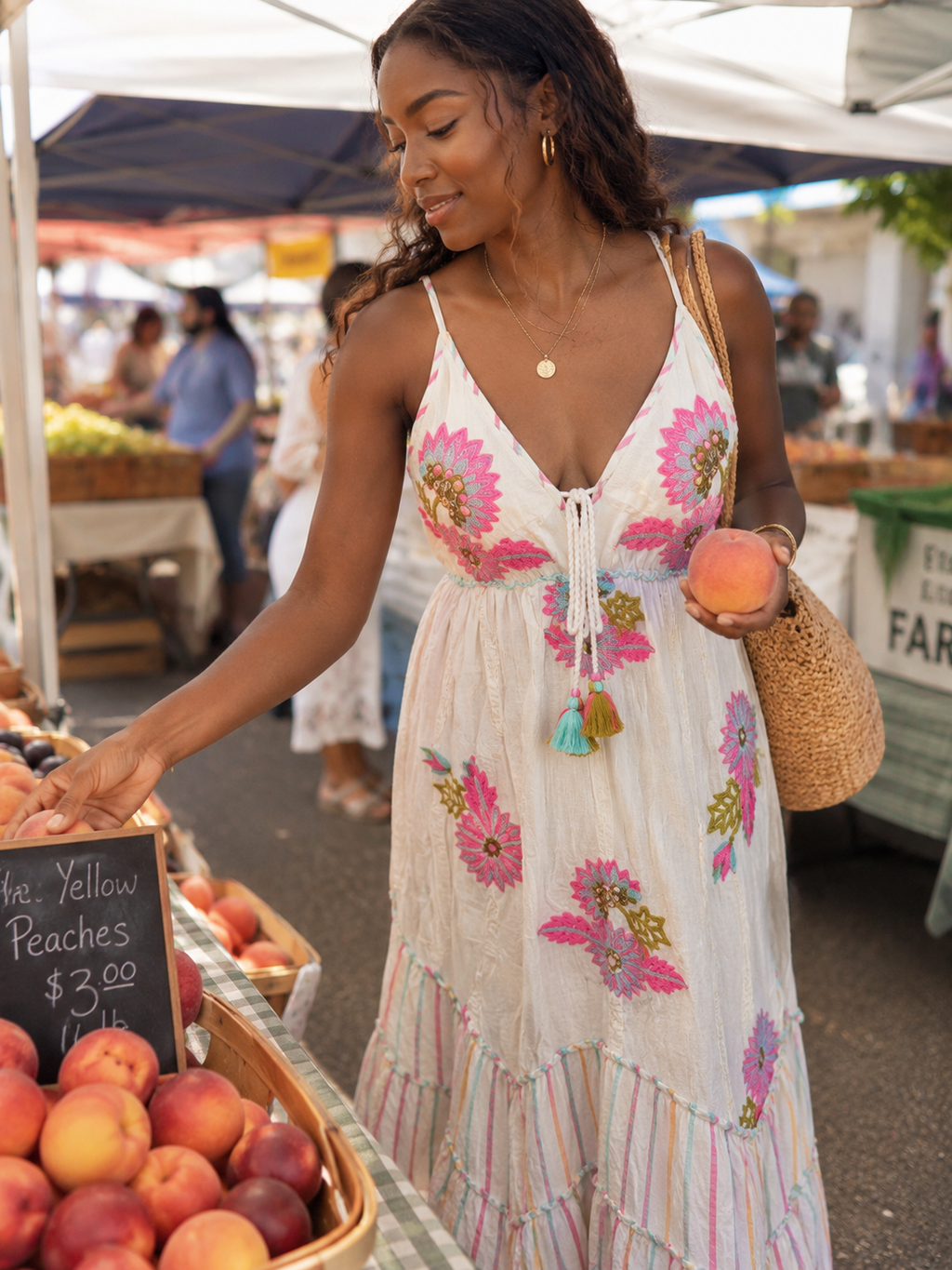 Sunlit Bloom Embroidered Maxi Dress