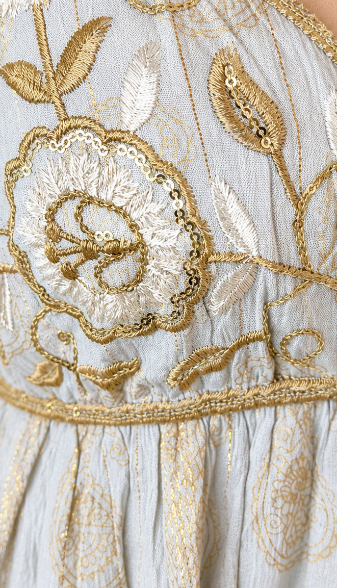 Golden Heirloom Embroidered Maxi Dress