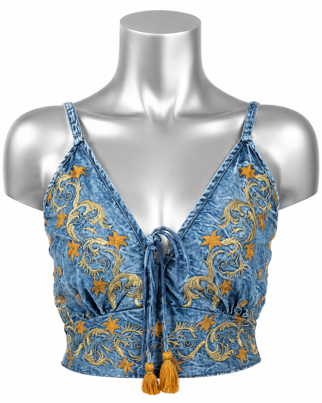 Golden Tides Embroidered Denim Sundress
