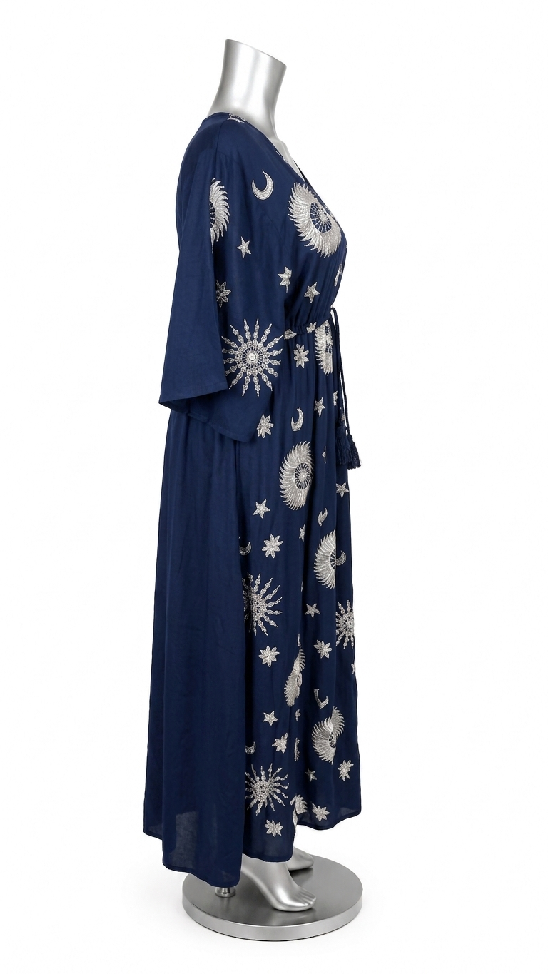 Midnight Celestial Embroidered Maxi Dress