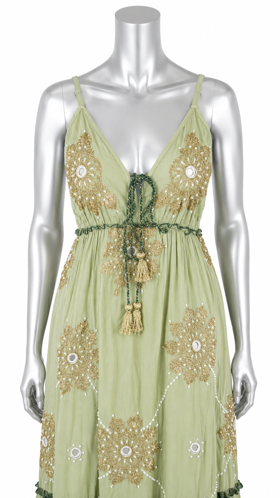 Sage Serenade Pearl Embellished Maxi Dress