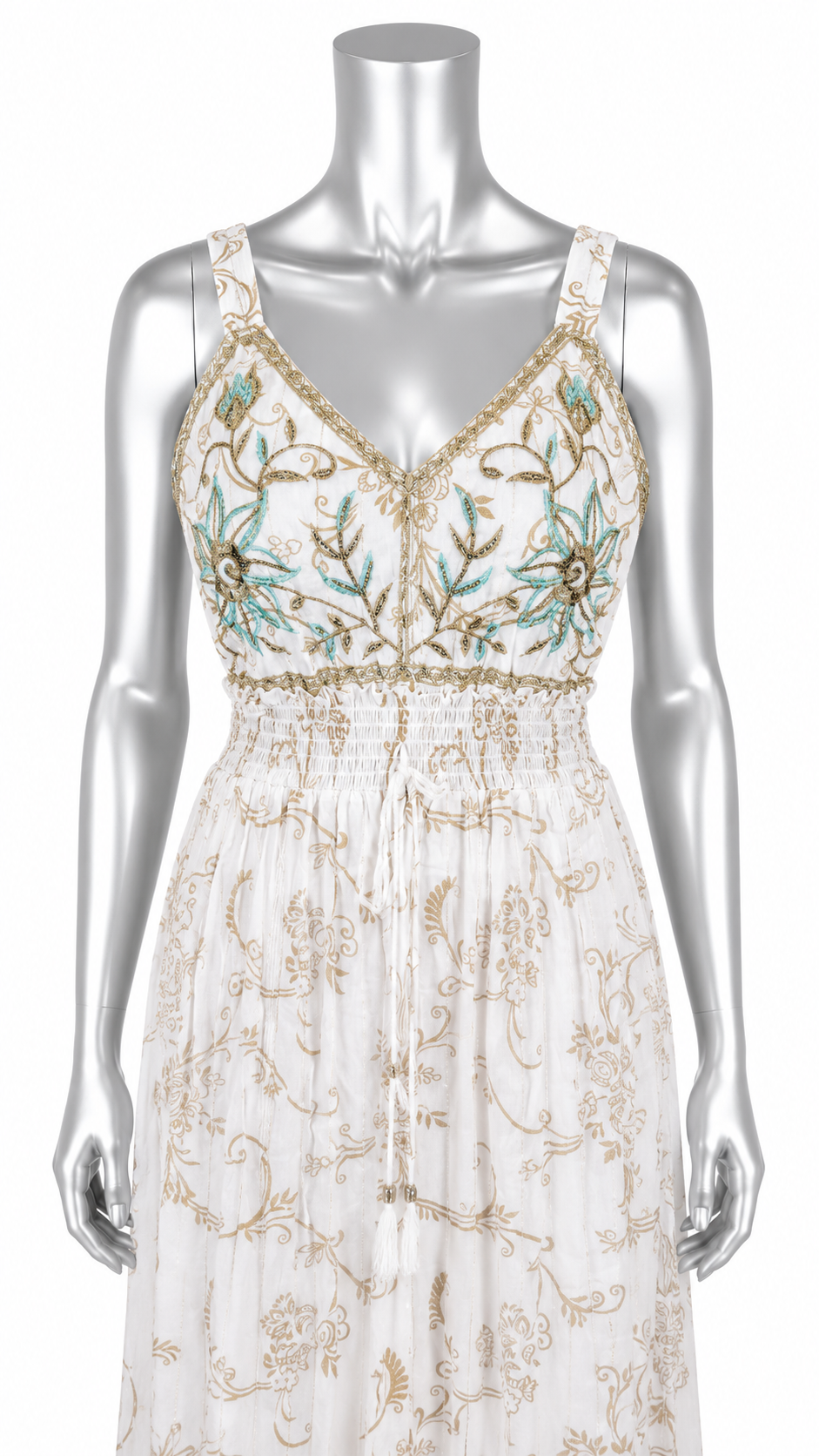 Sea Glass Serenade Hand-Embroidered Maxi Dress