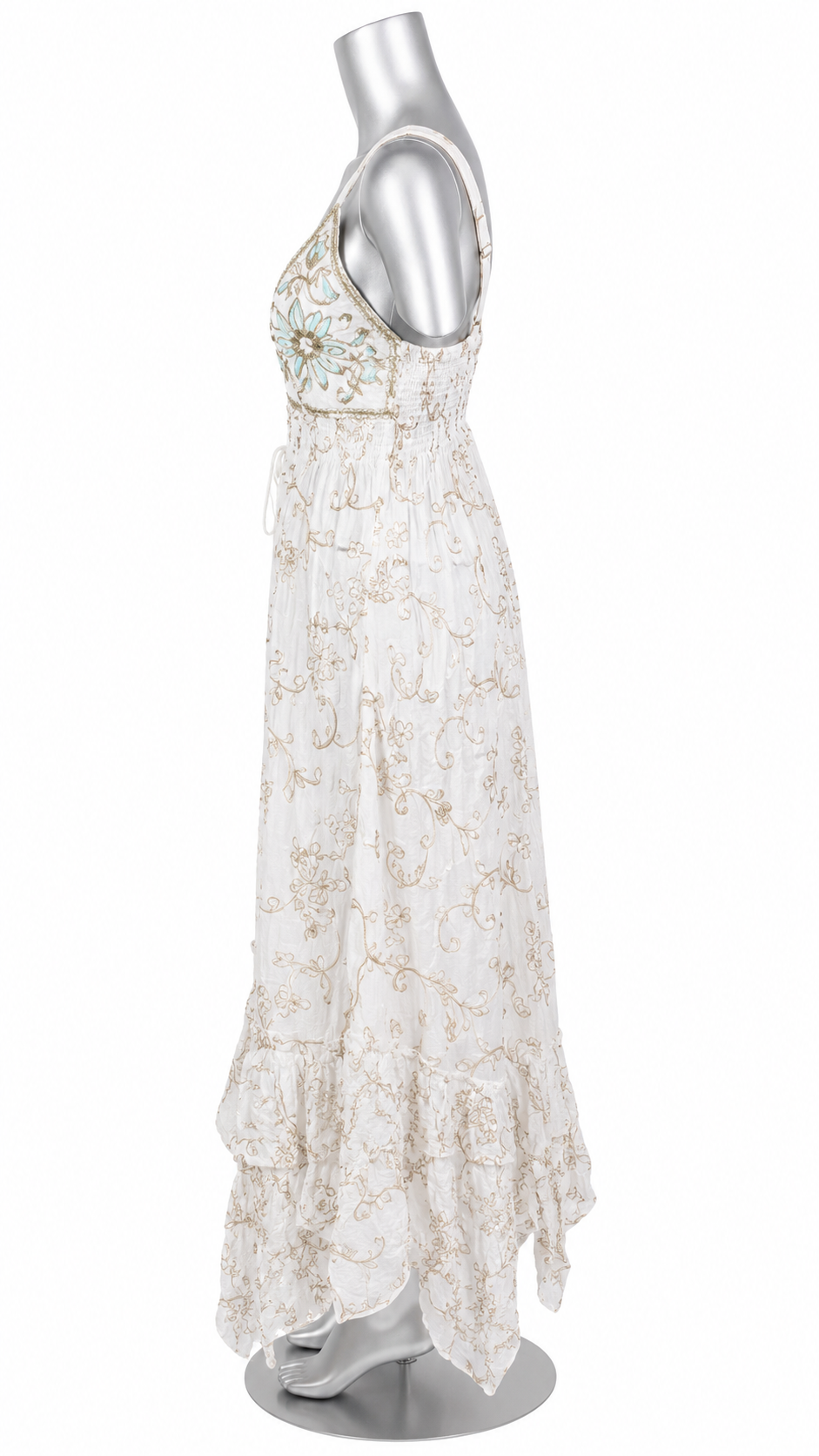 Sea Glass Serenade Hand-Embroidered Maxi Dress