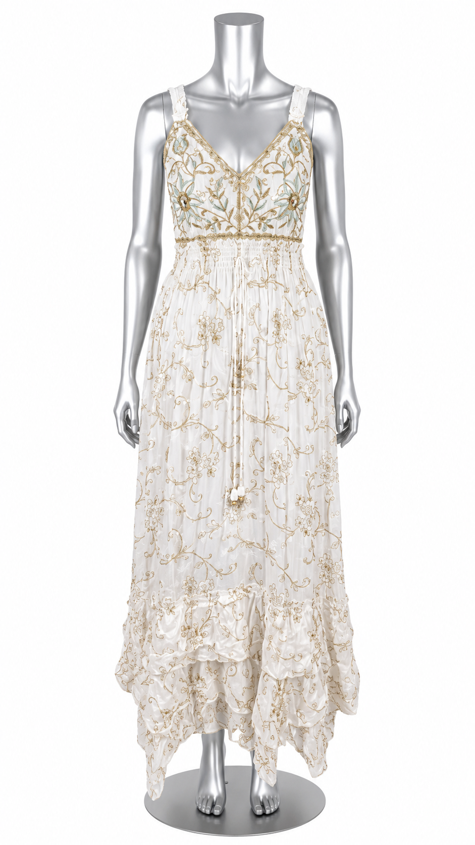 Sea Glass Serenade Hand-Embroidered Maxi Dress