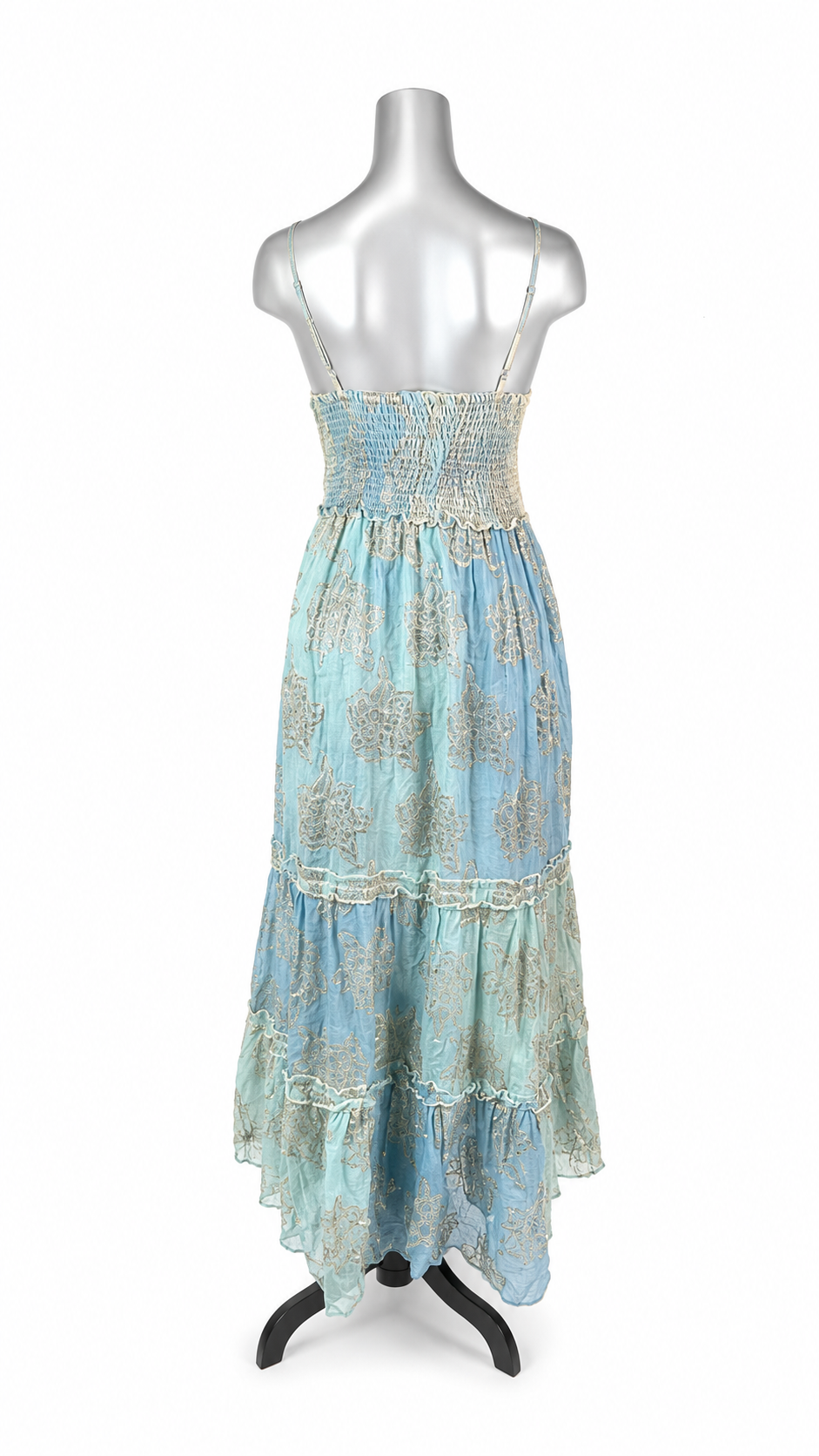 Azure Heirloom Brocade & Crochet Maxi Dress