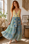 Azure Heirloom Brocade & Crochet Maxi Dress