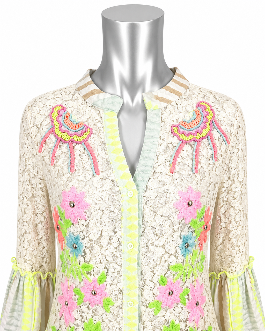 Neon Bloom Lace Tunic Dress