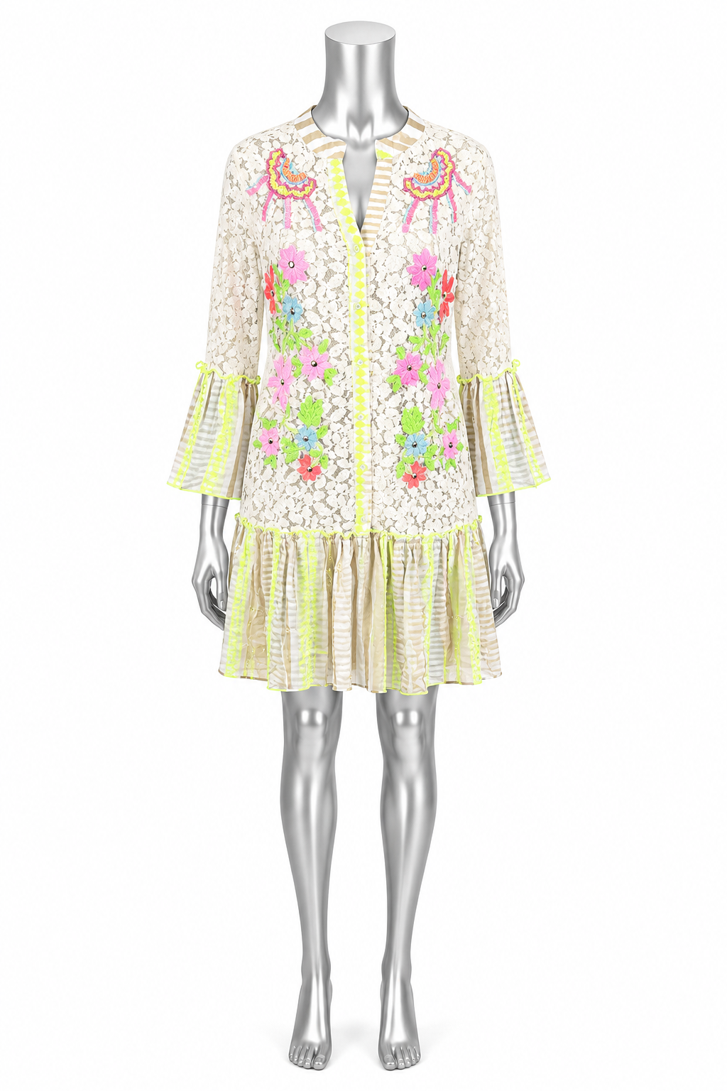 Neon Bloom Lace Tunic Dress