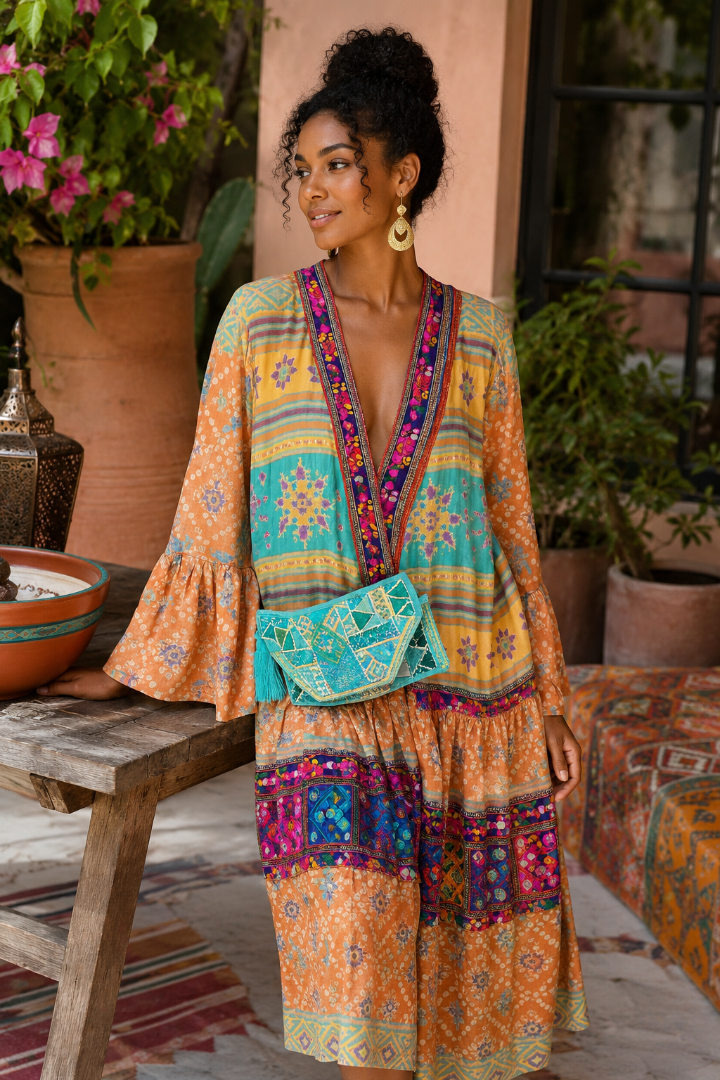 Bloom & Azure Duster & Beaded Clutch Set
