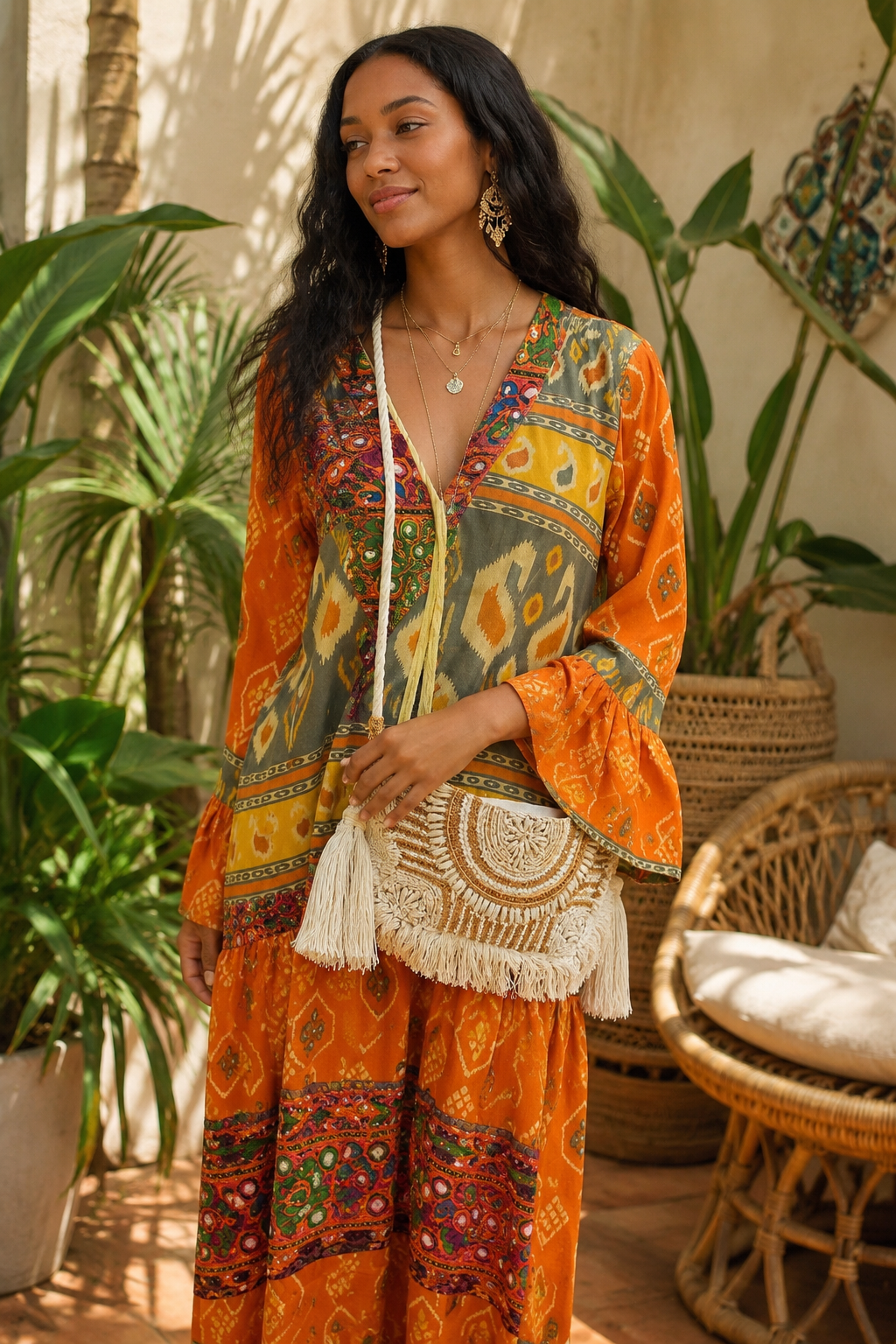 Desert Bloom Duster & Beaded Clutch Bag