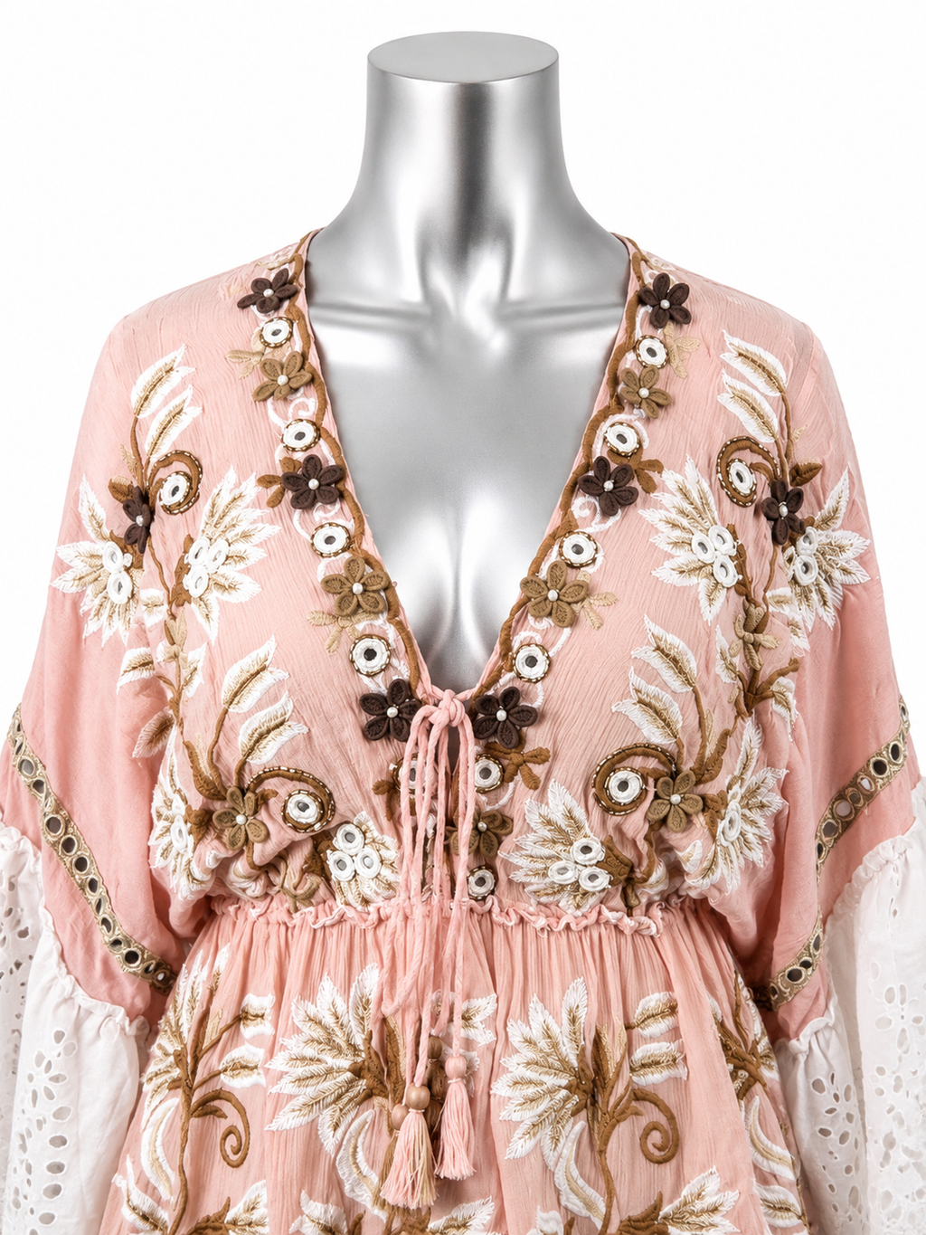 Blush Garden Embroidered Boho Tunic Dress