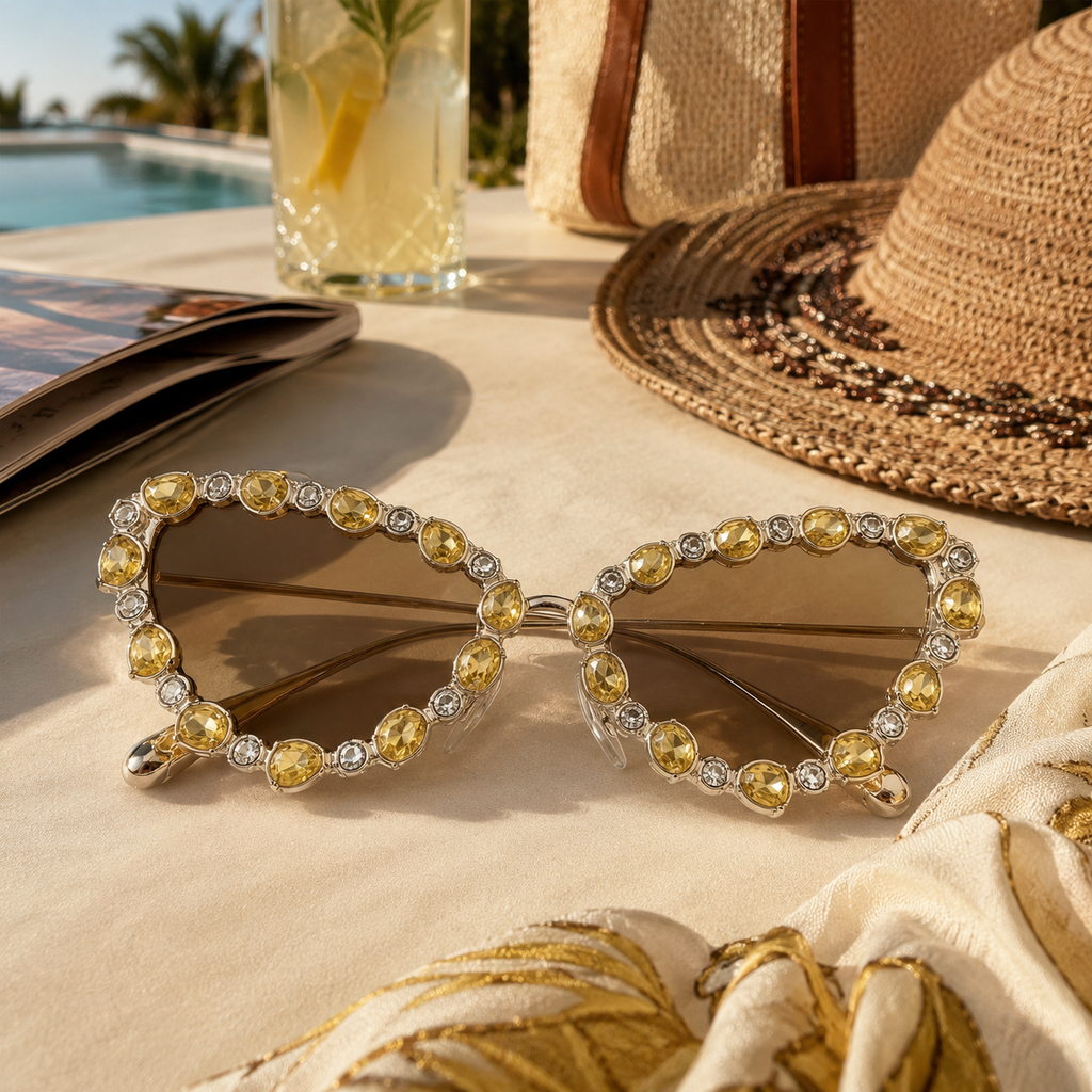 Golden Halo Gemstone Cat-Eye Sunglasses