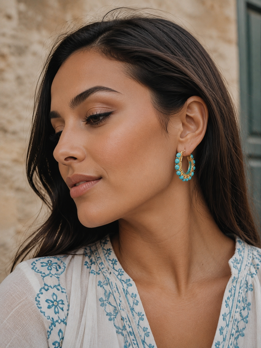 Turquoise Soleil Hoop Earrings