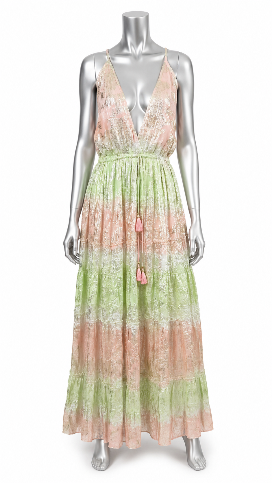 Blush & Sage Brocade Goddess Maxi Dress