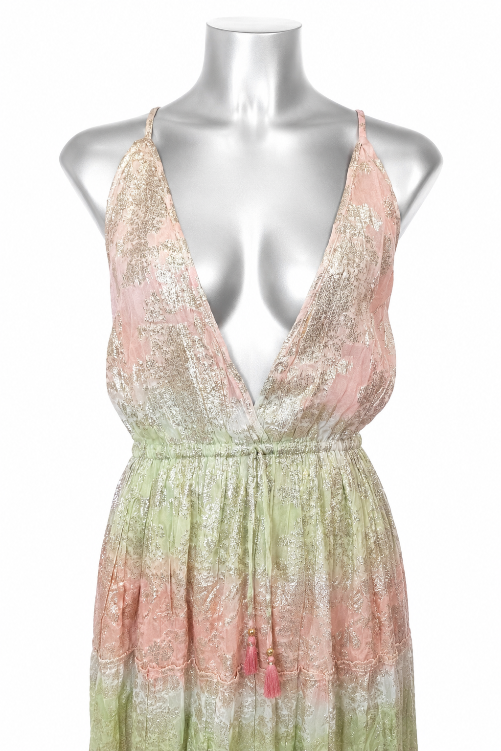 Blush & Sage Brocade Goddess Maxi Dress