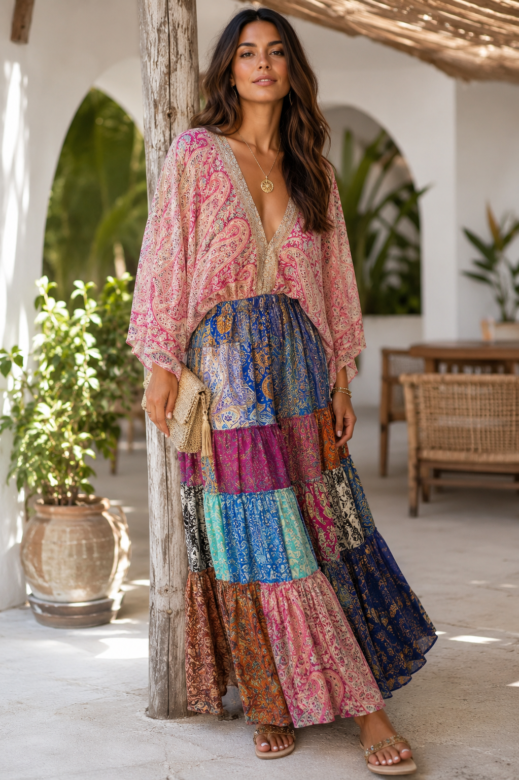 Pink Paradise Patchwork Maxi Dress