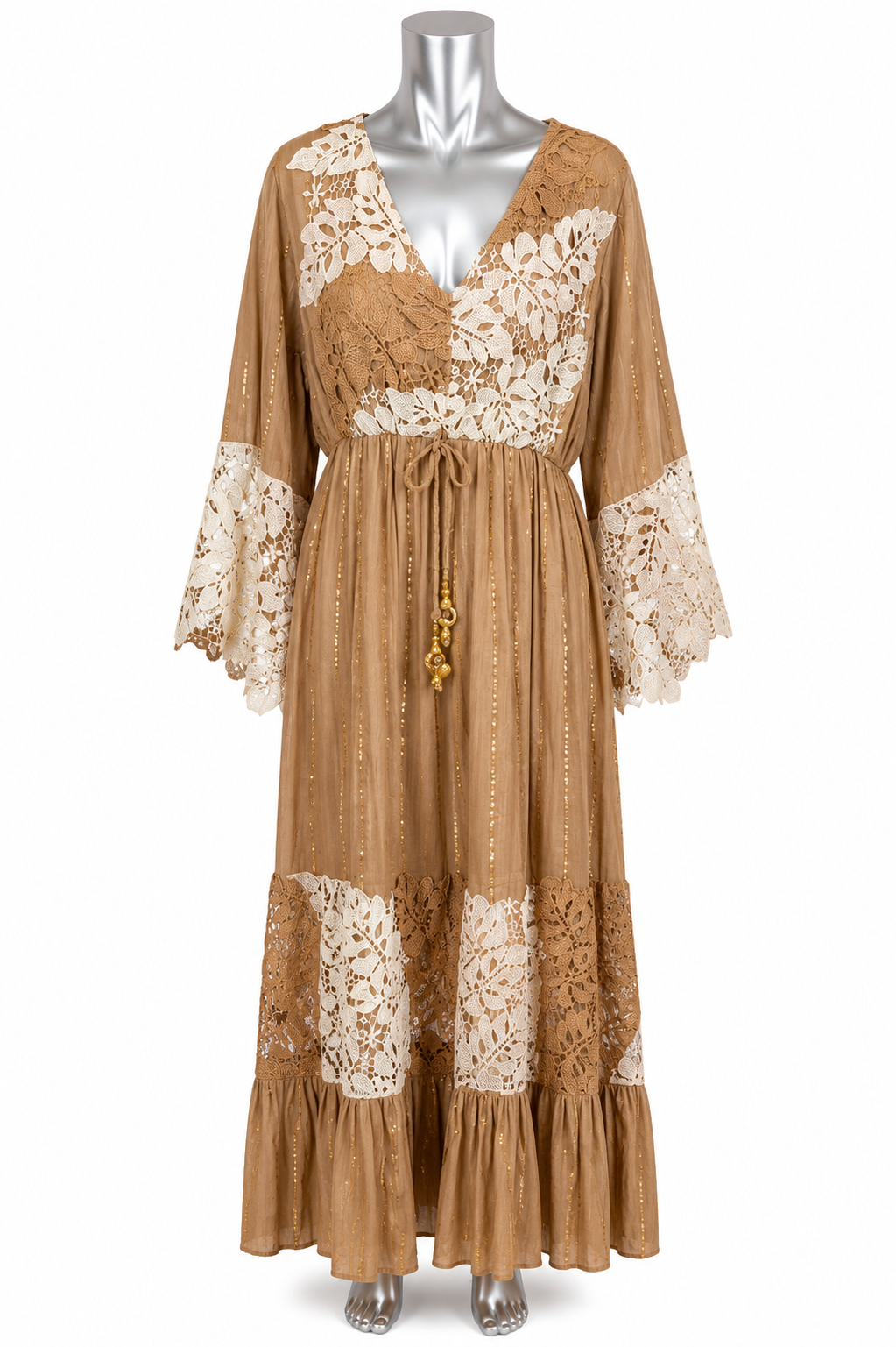 Golden Dune Lace Maxi Dress