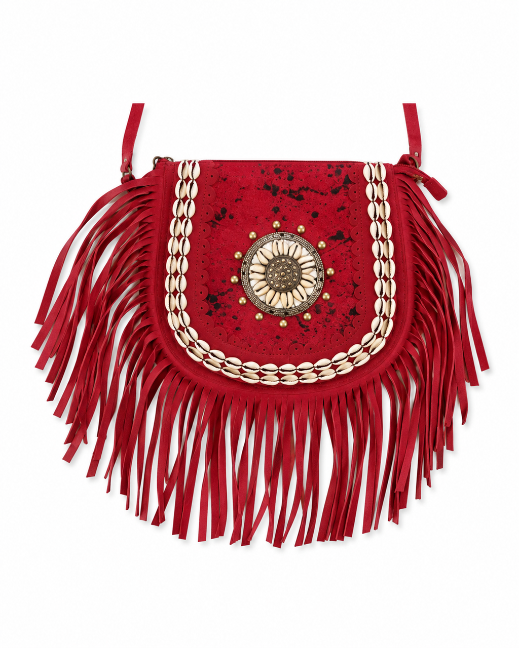 Desert Rose Cowrie Fringe Suede Bag