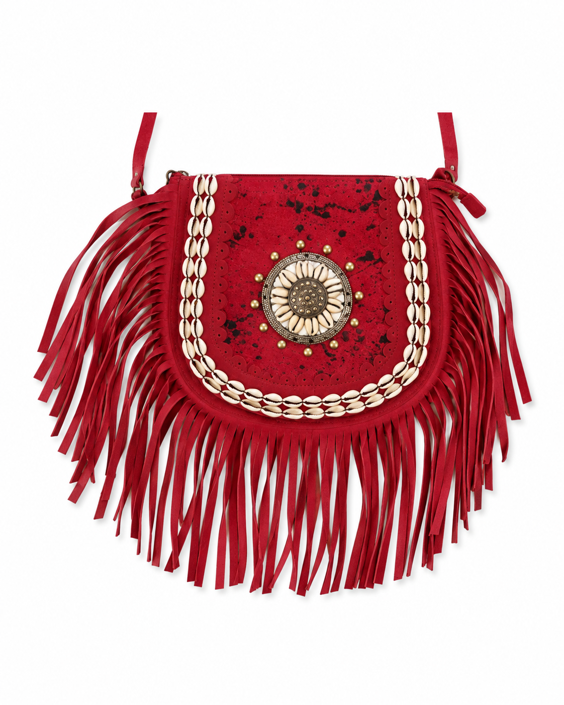Desert Rose Cowrie Fringe Suede Bag