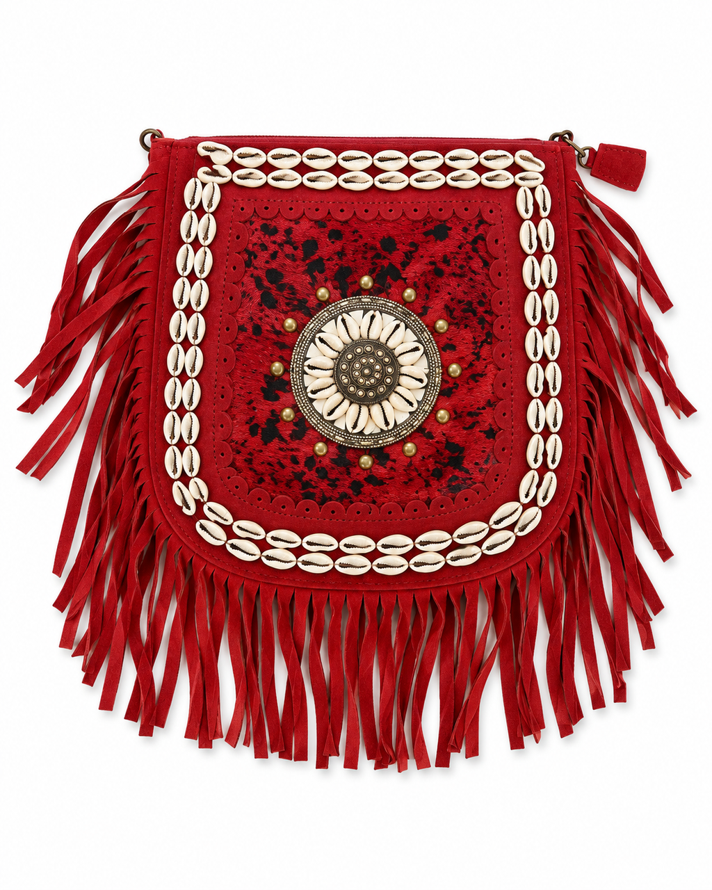 Desert Rose Cowrie Fringe Suede Bag