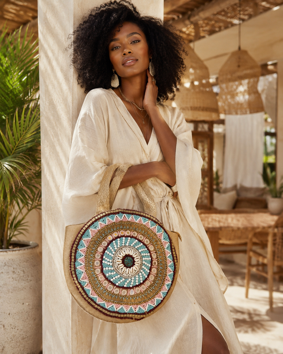 Celestial Sands Embellished Jute Tote