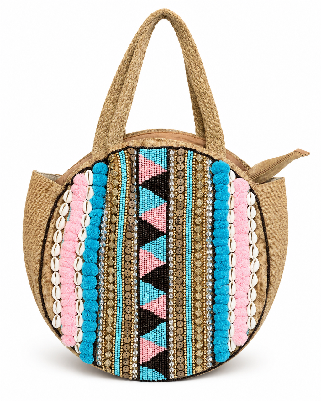 Turquoise Trail Embellished Jute Tote