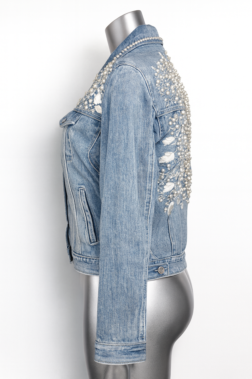 Pearl Bloom Embellished Denim Jacket