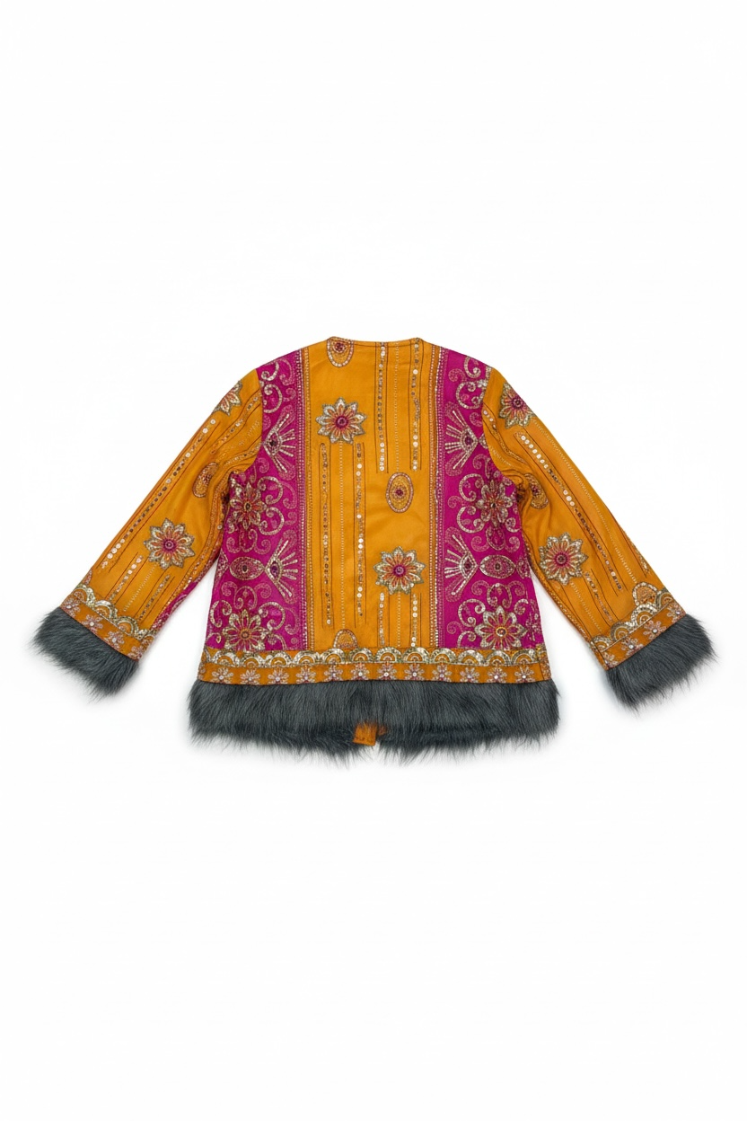 Bohemian Luxe Poly-Satin & Chiffon Sequin Patchwork Hat & Jacket Set