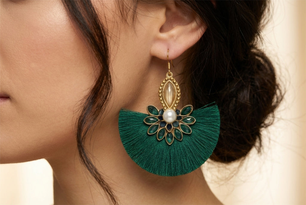 Emerald Bloom Fringe Earrings