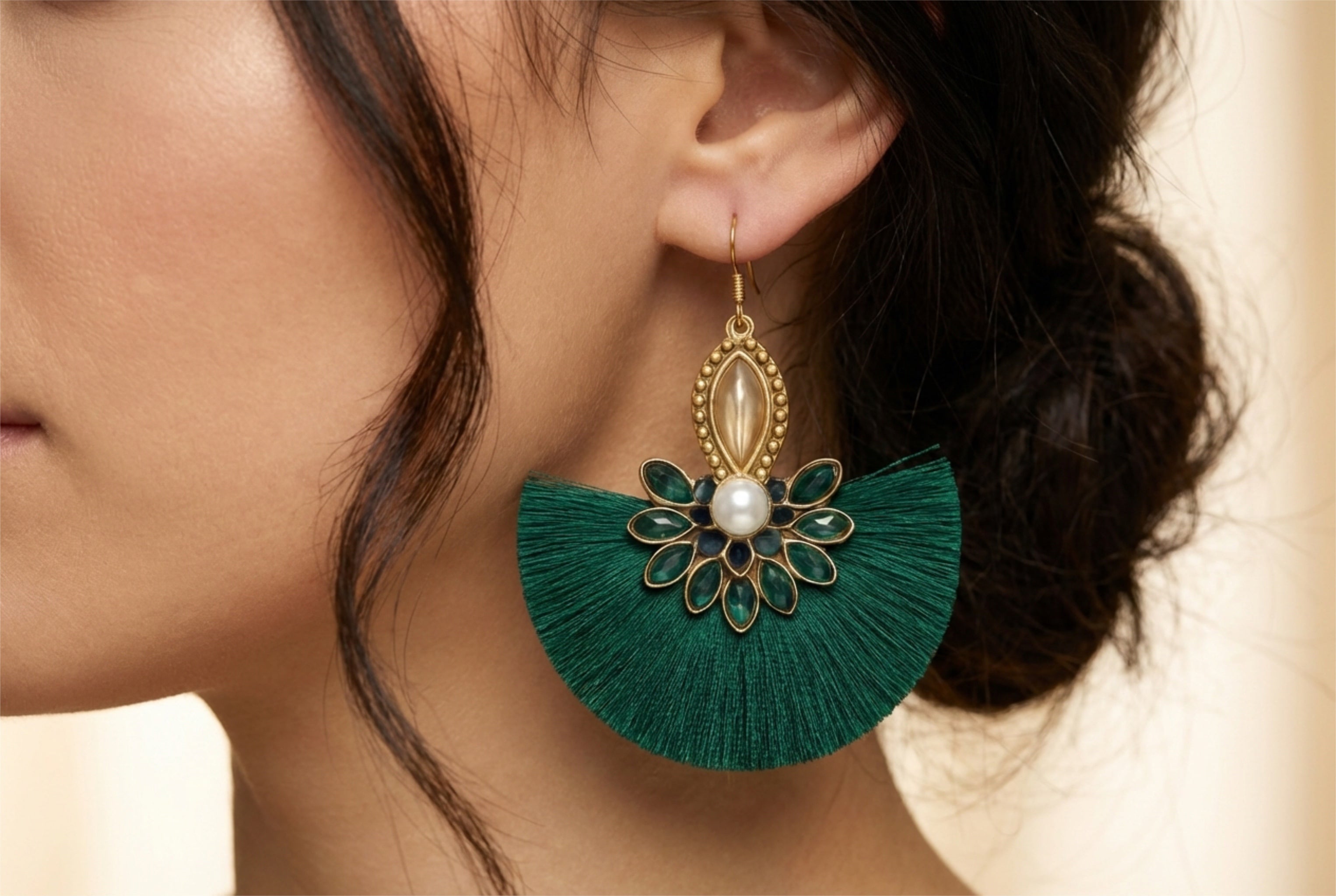 Emerald Bloom Fringe Earrings