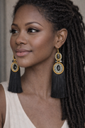 Noir Elegance Tassel Earrings